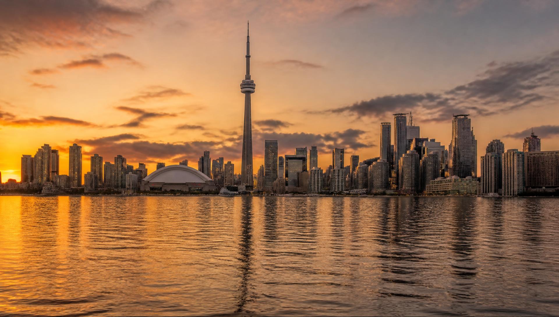 Canadian city skyline at sunset